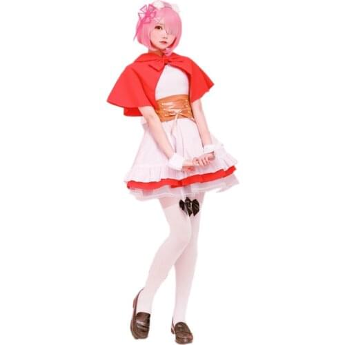 Brdwn RE Zero Life in a Different World From Zero Womens Rem Little Red Riding Hood Cosplay Costume Dress