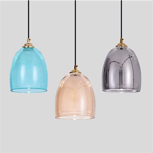 Art deco grey amber blue glass pendant lights for dining table restaurant bar creative kitchen hanging lamp retro cafe fixture