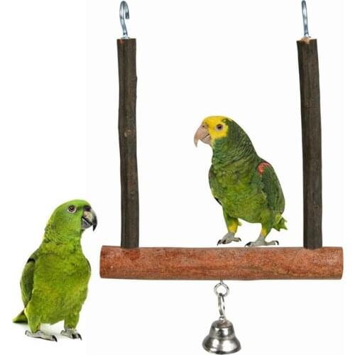 Wood Pet Bird Bell Cage Hanging Swing Stand Grinding Paw Play Chew Toy