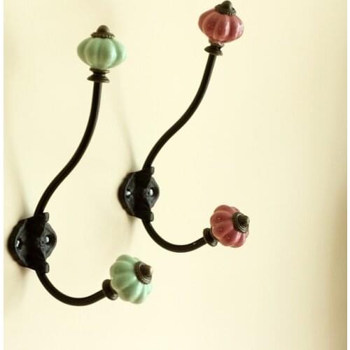 European ceramic pumpkin head wrought iron coat hook hanging hook home decoration 10colors 4pcs/lot