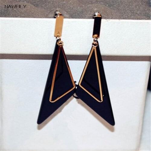 NAWEILY Geometric Triangle Long Earrings White And Black Colors For Women New Fashion Jewelry Statement Earring Bijoux NWLE1295