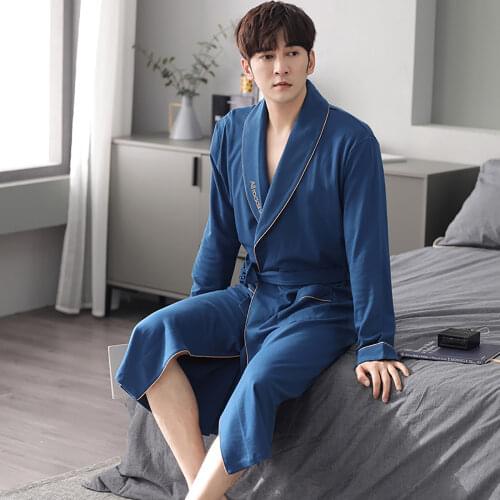 2021 Autumn Winter Loose Casual Bathrobe Men Dressing Gown Kimono Man Bath Cotton Long Sleeve V Neck Pijama Luxury Robe Dresses