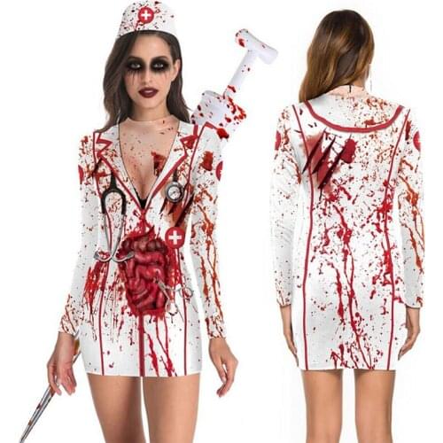 Halloween Horror Zombie Cosplay Costumes Vampire Nurse Sexy Dress Bloody Scary Suit Role Play Zombie Devil Costumes For Women
