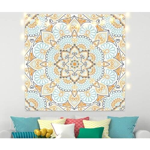 Indian Mandala Tapestry Green and Gold for Livingroom Photography Wall Decor