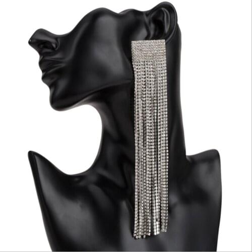 JIJIAWENHUA New Trend Rhinestone Claw Chain Tassel Long Womens Earrings Dinner Party Wedding Fashion Jewelry Accessories