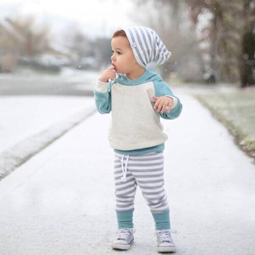 Newborn Baby Boy Clothes Set Autumn Long Sleeve Hooded Sweatshirt Tops Striped Pants Headband Infant Girl Suit Toddler Outfits
