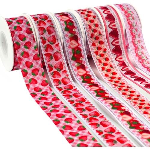 New Strawberry Pattern Printed Grosgrain Ribbon 10 Yards DIY Gift Hair Ornament Bow