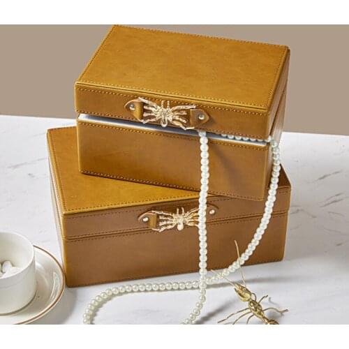 Creative Golden Spider Decorative Buttons Jewelry Storage Leather Box American Model Room Jewelry Storage Box Decor Ornament