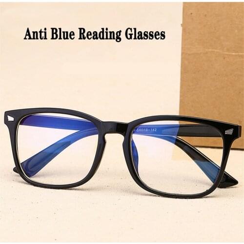 Retro Square Reading Glasses Anti-Blue Light Computer Eyeglasses Big Size Glasses Frame Men Women Decorative Glasses Diopters +4