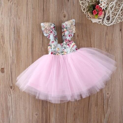 2019 Summer Toddler Kid Baby Girls Ball Gown Dress Sleeveless Floral Tutu Dress Party Wedding Dresses Newborn Baby Girls Clothes