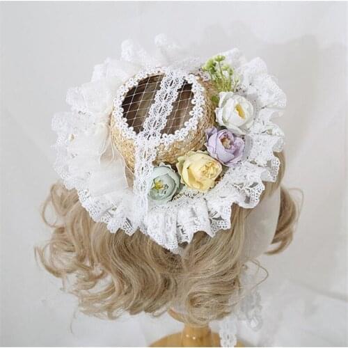 Lolita Lace Flower Rose Hat Top Hat Hai Clips Net Gorgeous Elegant Tea Party Girl Cap B1790