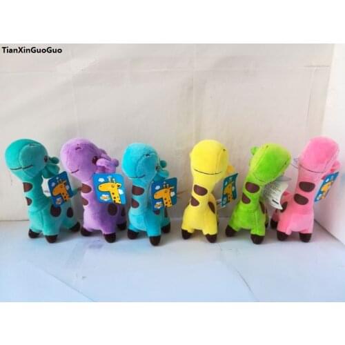 Lovely cartoon giraffe about 18cm plush toy soft dolls one lot/ 12 pieces toy childrens toy gift h2455