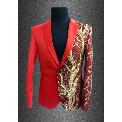 2016 New Mens red Slim suit the groom suit Personality sequins slim Blazer for singer dancer nigthclub stars performance wear