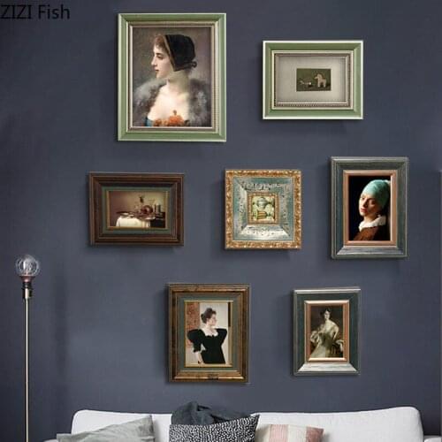 European Solid Wood Wall Hanging Frame Set Room Aesthetics Photo Frame Living Room Background Photo Frames Vintage Home Decor