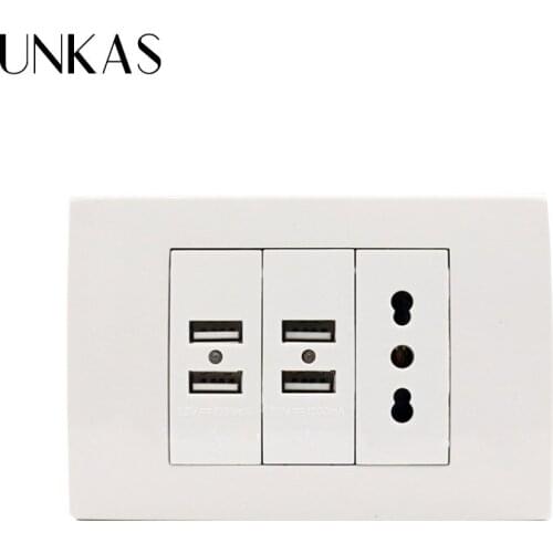 UNKAS 118mm*80mm Wall Power Socket Plug, Italian / Chile Electrical Outlet With 4 USB Charger Port for Mobile