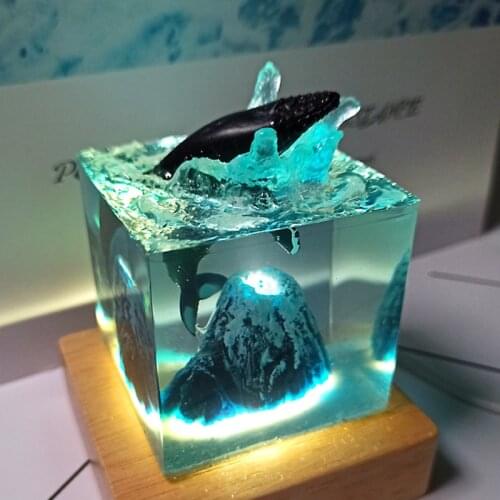 Creative USB Nightlight Cultural and Creative Products Resin Epoxy Handicraft Gift Mountain Sea Whale Desktop Decoration
