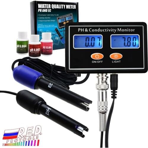 Online PH/EC Conductivity Monitor Meter Tester ATC, Water Quality Real-time Continuous Monitoring, Wall Mountable & Rechargeable
