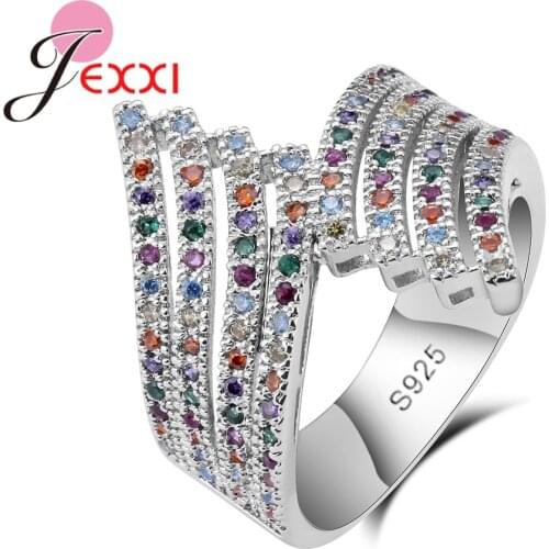 Dazzling New Colorful Crystal Ring Unique Design Paved full Crystal Stone High Quality 925 Sterling Silver Bijoux
