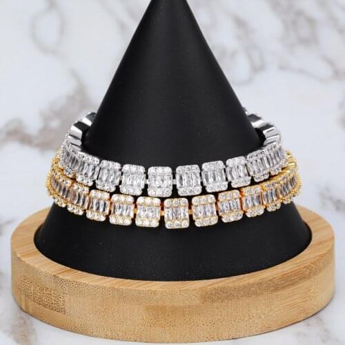 Full Hip Hop Iced Out Bling Cubic Zircon Strip Square CZ Bracelet for Men Jewelry