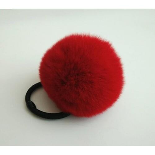 Real Rabbit Fur Cute Round Pom Ball Furry Rex rabbit fur ball Girls Lovely Hair Ties Ropes Kids Accessories gift wholesale