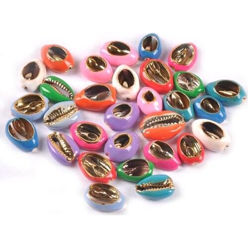 Golden Plated Cut Cowrie Enamel Seashell For DIY Home Decor Handmade Conch Beads Shell Jewelry Craft Accessories 10pcs TR0353