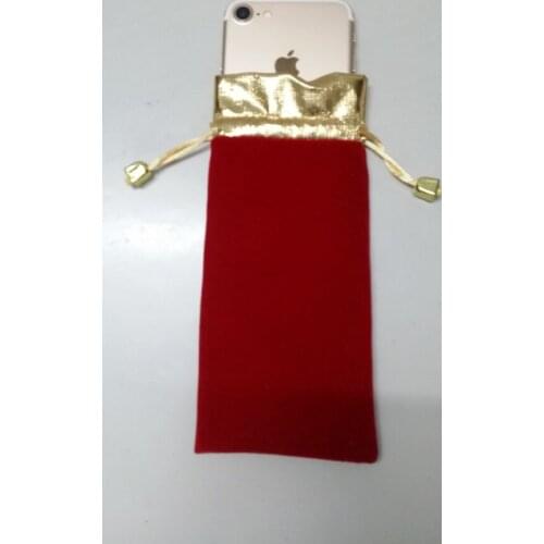 Sales promotion high quality 8.5*18cm velvet jewelry pouch gift bag 50pcs small drawstring bag for headware iphone 6s packakging