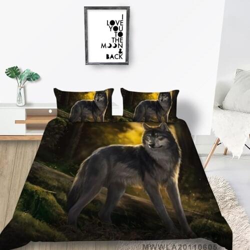 Cartoon Wolf Bed Set For Children Lifelike 3D Forest Duvet Cover Nature Queen Twin Full Double Single King Bedding Set Wood