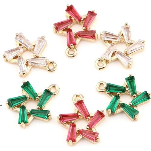 DoreenBeads Retail Copper & Glass Galaxy Charms Gold Color Green/Red/White Star Pendnats Jewelry Gifts 14mm x 12mm, 3 PCs