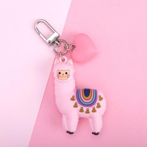 DIY Handmade Gift Llama Key Chain Women Bag Love Heart Color Ball Pendant Cartoon Epoxy Alpaca Keychains Trinket Korean Fashion
