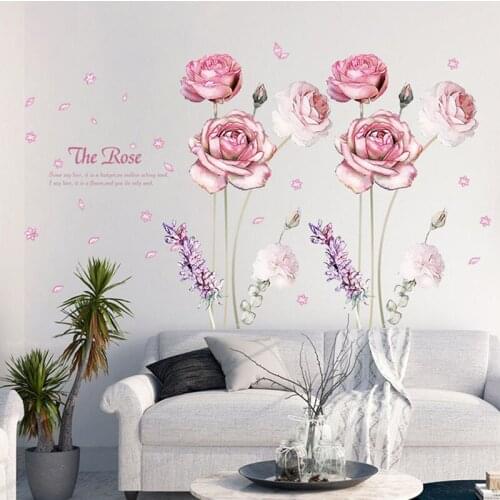 Hand painted Love rose flower wall sticker PVC Material DIY Art wall decals For Living room sofa background wall decor sticker
