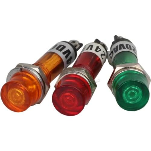 10pcs 7mm Signal lamp indicator light Green red orange 24VDC 220VAC 12V pilot lamp warning light NHC 2 pin terminal mini
