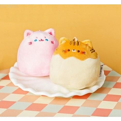 Cute Plush Keychain Toys Stuffed Animals Pudding Cat Backpack Bag Pendant Cartoon Doll Couple Schoolbag Hanging Ornaments Gifts