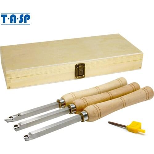 TASP 3pcs Tungsten Carbide Cutter Woodturning Tools Set with Beech Handle Wood Turning Tool Tipped Chisels for Woodworking Lathe