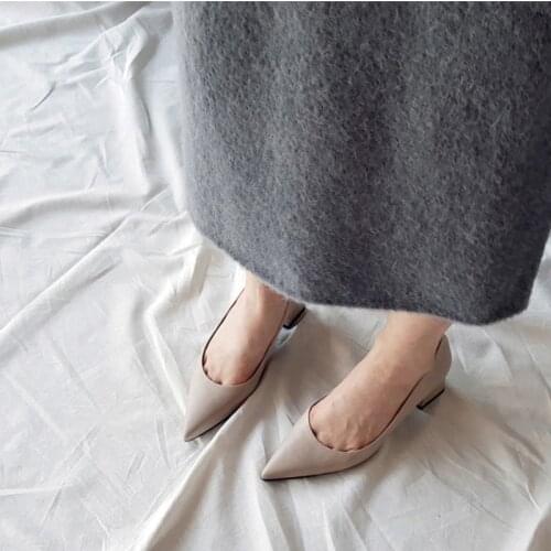 Summer Women Mid-heeled Shoes Thick Heel Pointed Shallow Mouth High Heels Wild Small leather Shoes Work Shoes 4cm 6cm heel 33 42