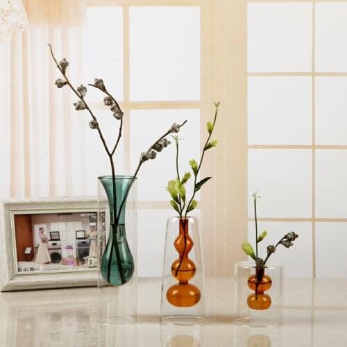Vase Home Decore Glass Container Flower Pot Living Room Decoration Double Glass Vase Restaurant Flower Arrangement Decoration