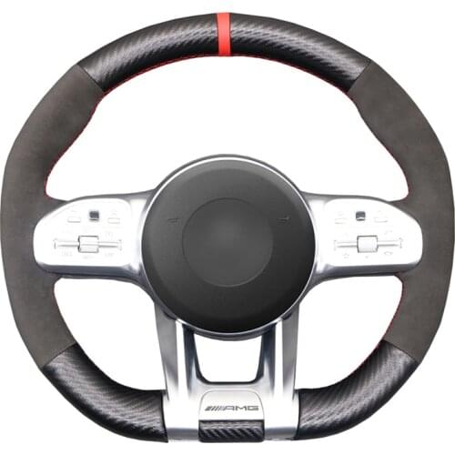 Suede Carbon Fiber Car Steering Wheel Cover For Mercedes-Benz A35 A45 E63 G63 C63 CLA45 CLS53 E53 E63 GLA35 S63 AMG