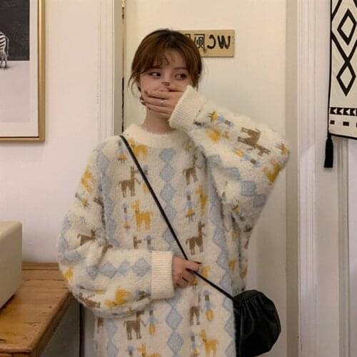 Womens autumn and winter 2021 fashion new sweater womens pullover loose western style knitted long-sleeved top