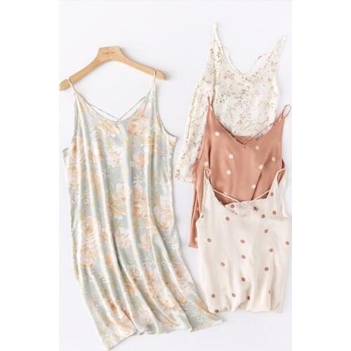 Sling Nightdress Women Sleepwear Summer Printed Cross-back Slim Sleeping Dress Vestidos Mujer Viscose Night Dress Sexy