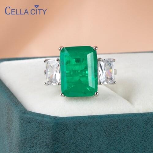 Cellacity Vintage Solid Silver Jewelry Ring With 10*14mm Paraiba Tourmaline Emerald Gemstones Women Wedding Party Gift size 6-10
