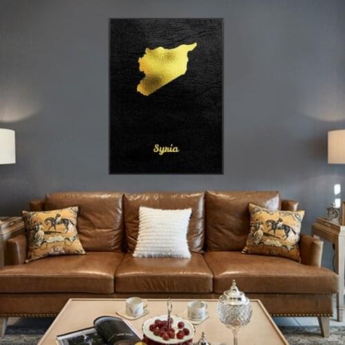 Golden Map Syria Canvas Wall Art Print Modern Poster Wall Pictures Living Room Decor