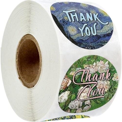 500pcs Painting Stickers Cute Thank You Sticker for Kid Homework and Gift Box Seal Labels Round Thank You Tags