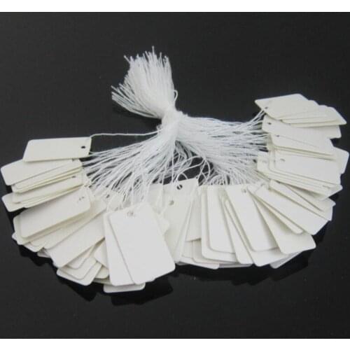 100 Pieces White Marking Tags Price Labels Writable Blank Labeling Display Tags with Hanging String, (25 x 15 mm)
