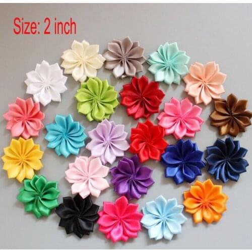2 inch Satin Ribbon Flowe Satin Flower For newborn mini Headband Hair Clips 22 Colors 120pcs/lot