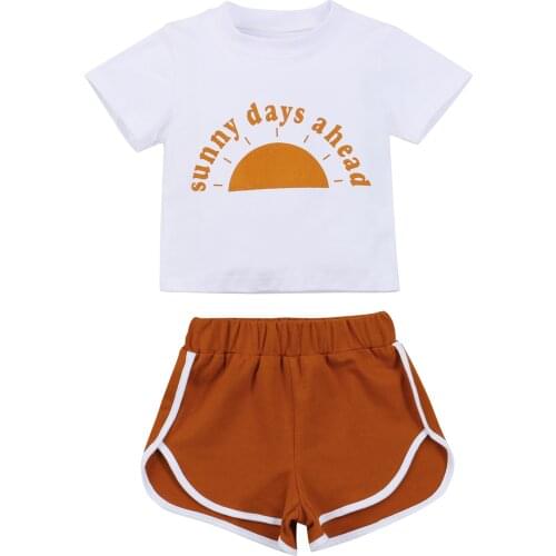 2021 0-24M Toddler Summer Boy Girl Clothing Sun Print O-Neck Short Sleeves T-Shirt+Elastic Shorts Casual Outfits 2pcs