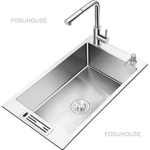 304 Stainless Steel Kitchen sink with Thickened Manual Sink, Large Single Sink Set, Dish Washing Basin, Side Faucet And