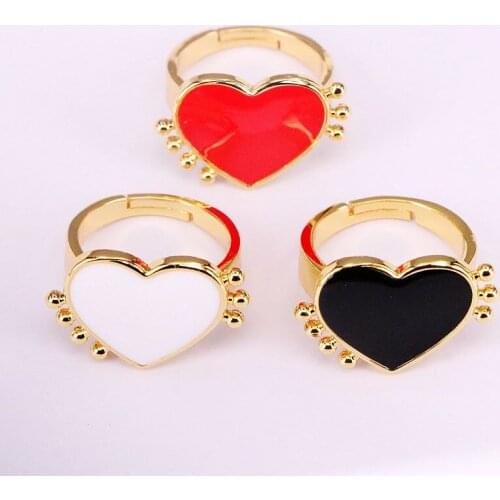 6PCS, Trendy Copper Heart Shape Enamel Ring Fashion Love Heart Rings Women Rings Gifts Crafts Jewelry Accessories