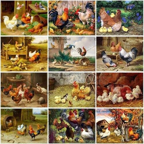DIY 5D Diamond Painting Rooster Full Round Diamond Embroidery Hen Chicken Cross Stitch Mosaic Rhinestone Home Decoration