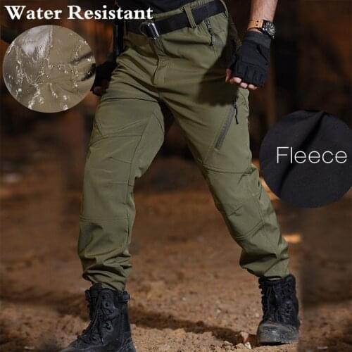 Army Fan Plus Velvet Tactical Pants Mens Soft Shell Warm Wearproof Fleece Trousers Outdoor Hiking Training Fleece Military Pants