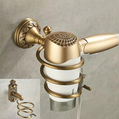 Hair Dryer Holder Antique Brass Bathroom Shelf Rack Washroom Accessories blower stand