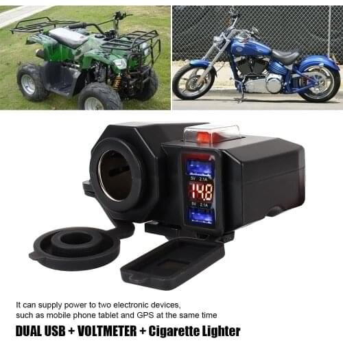 Dual USB Port Cigarette Lighter Socket 5V 2.1A Adapter Power Supply Motorcycle Handlebar Charger Digital Display for Phone